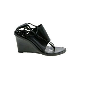 Acne Studios Leather Lace Up Wedge Heel Sandals